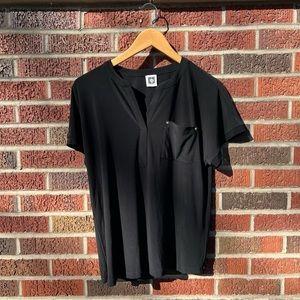 Anne Klein Black Pocket Front Short Sleeve Blouse